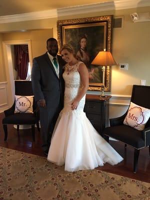 Beautiful couple from 2016 posing in our chapel entry.