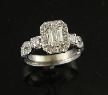 14k White Gold Emerald Cut Diamond Engagement Ring