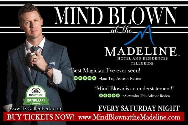 Find out why everyone is talking about this magic show.  Takes place in the Library at the Madeline Hotel in beautiful Telluride Colorado.