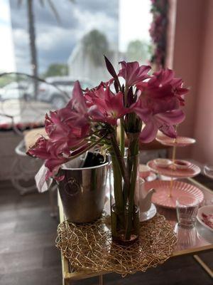 Ron brought flowers from his garden to decorate the tables