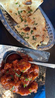 Gobi Manchurian side of garlic naan.