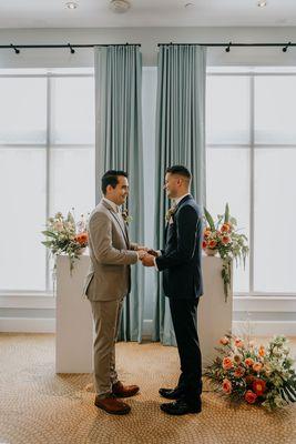 Sand Wedding Suit and New Blue Suit for LGBTQ Weddings