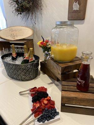 We supplied the champagne for a Mimosa bar with fresh fruit and juices.