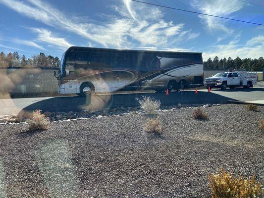 Our bus tires being changed.