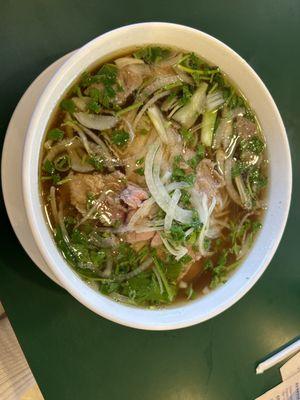 Pho with rare brisket and meat ball