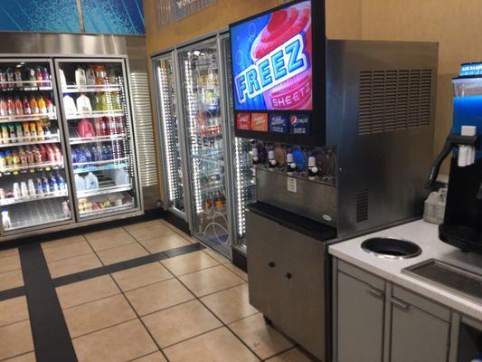 Freeze station, partial drink aisle, partial beer freezer