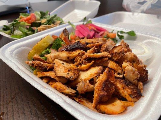 Chicken Shawarma Lunch Combo with Grilled Vegetables and Fattoush Salad. Delicious!