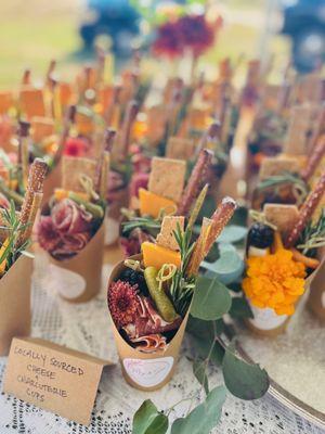 Locally sourced charcuterie cups for a wedding!