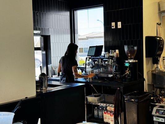 A work area for the drive through barista.