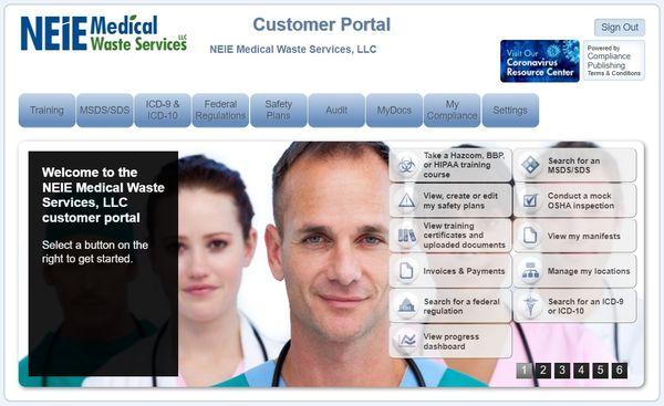 NEIE Medical Waste offers comprehensive compliance training for healthcare facilities and their employees through the online portal.