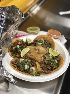 Tacos (Carne Asada and Chorizo).