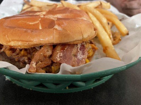 Hickory burger with french fries