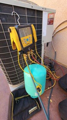 OfCourse Heating and Cooling Company located in Calimesa California  working on our air conditioning issues.