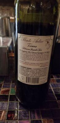 Back label of Monte Antico