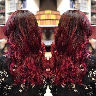 Hair color, balayage, red color