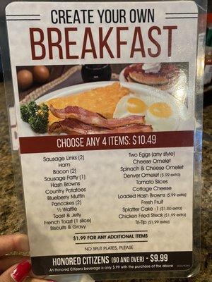 Create your own breakfast menu