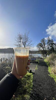 Brown sugar and caramel oat milk latte