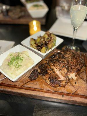 16oz ribeye w/ potatoes & Brussels