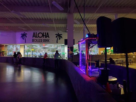 Skating inside the roller rink/ DJ booth