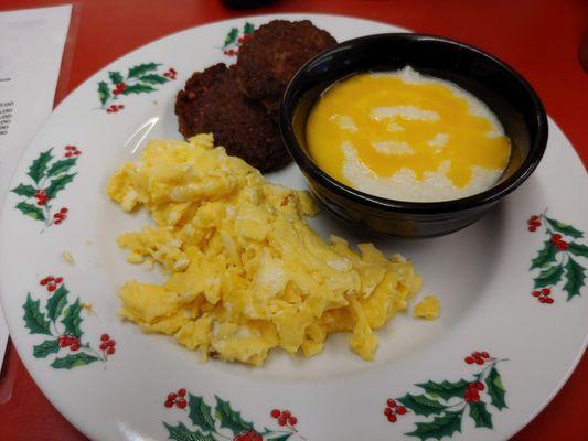 Eggs, sausage, grits