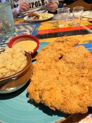 Jagerschnitzel with cream sauce and sauerkraut