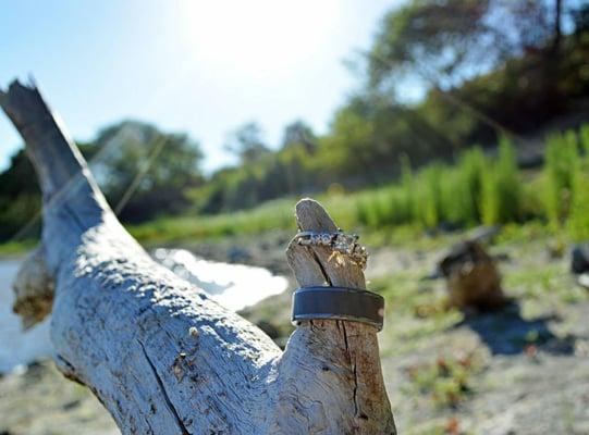 This photo was taken about two years after purchasing both rings - we still love them!