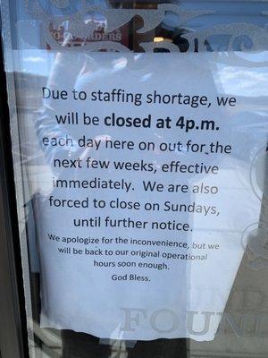 New hours sign.