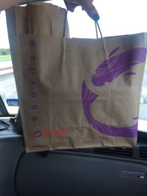 Love the bag, beats the regular 'ol plastic bags most restaurants tend to use