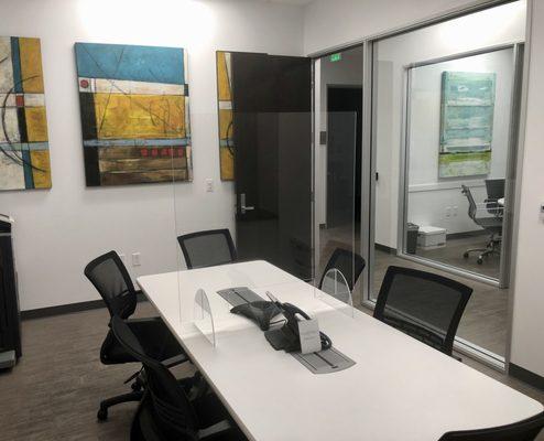 Plexiglass in our conference rooms for your meetings with the attorneys. After each meeting, our conference rooms are thoroughly sanitized.