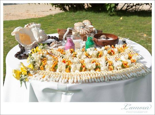 Some of the leis that Christine made for the wedding.