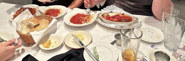 Chicken Cacciatore (left) Lasagna (right) Noodles with marinara sauce