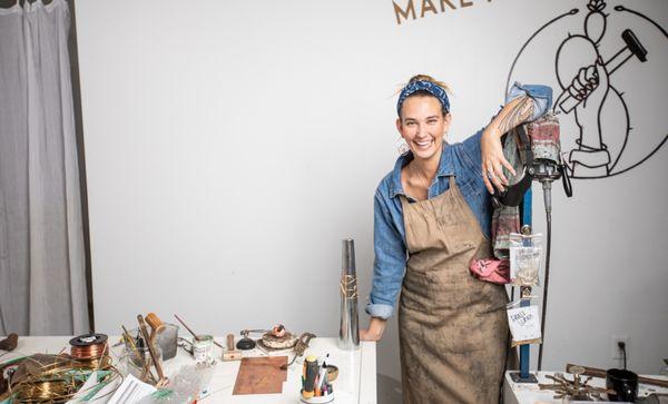 Nina in her jewelry making studio