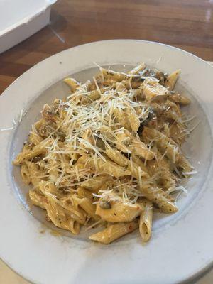 Sundried tomato penne with chicken added