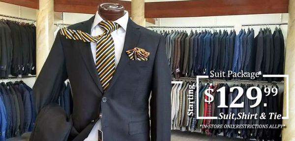 Suit Package starting at $129.99 (Suit,Shirt & Tie or Bow)