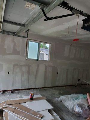 Taped drywall garage