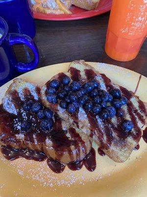 Brioche French Toast w blueberry + raspberry compote