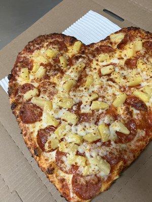 pepperoni and pineapple heart shape