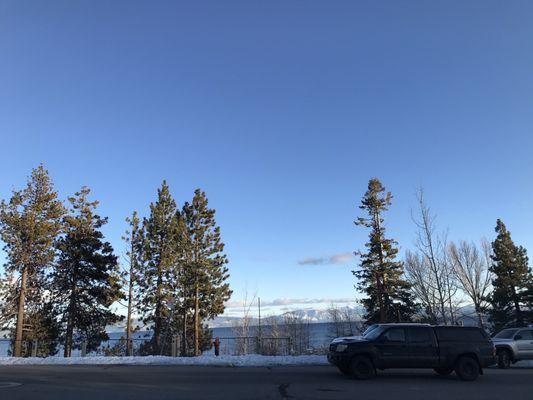 Looking across the road at Lake Tahoe, CA.