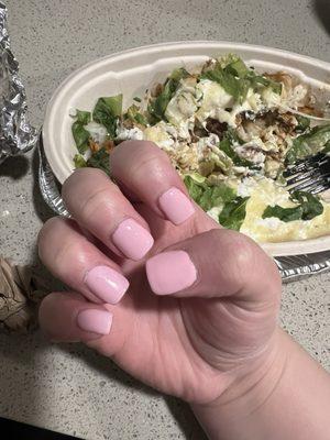 HORRIBLE nail job, paid $125 for these acrylics & a pedicure & I was sooo upset.