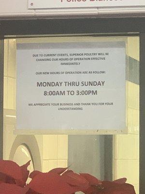 New Hours! Photo taken 12/22/21 Closed on Christmas Day and New Years Day