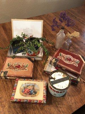 Havana Nights party?  Rent our collection of cigar boxes and tobacco cans for your table top decor