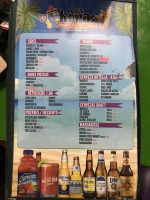 DrinkS and sides menu