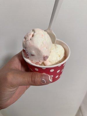 Small ice cream, 2 scoops, Fresas com Crema (Strawberries and Cream) & Coco (Coconut)