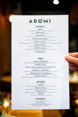 Front of menu