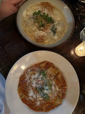 Pappardelle al Ragu di Salsiccia & Ravioli di Vitello al Burro, Salvia e Parmigiano