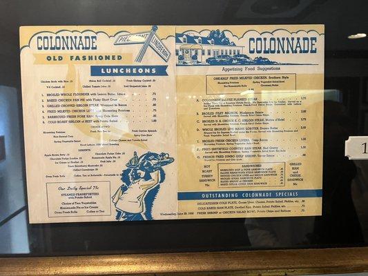 Vintage menu