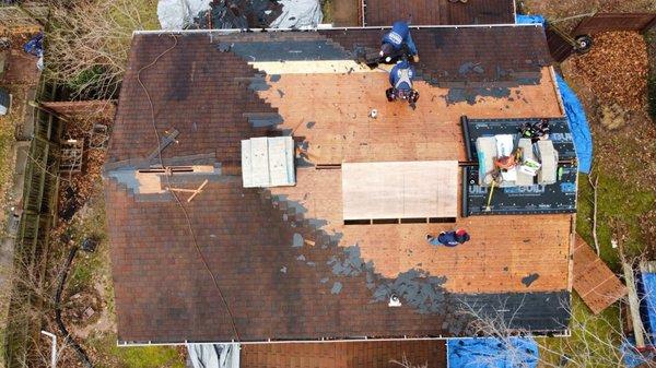 Removal of existing roof / rotted plywood sheathing