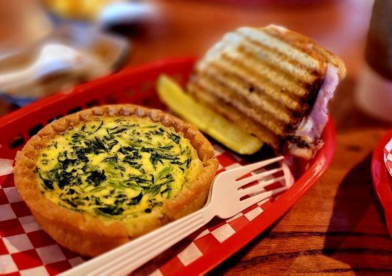 Ham egg and cheese paninia dn spinach quiche