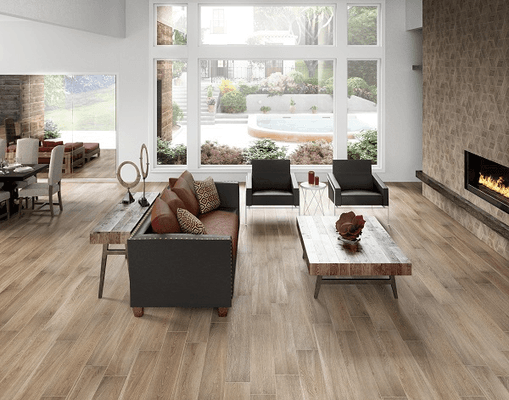 Wood-look tile, luxury vinyl tile or laminate can mimic the look of hardwood in any room.