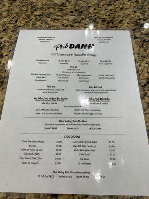 Updated menu (front)